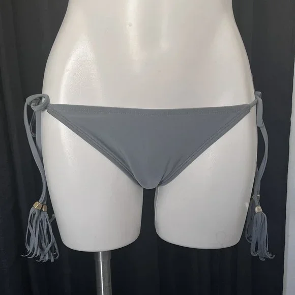 Kandy Wrapper Bikini Bottoms Grey Ties Side Tassel String Bathing Suit New Med - Picture 5 of 12